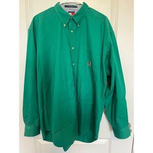Vintage 90's Tommy Hilfiger Green Long Sleeve Button-Down Shirt Size XL Crest